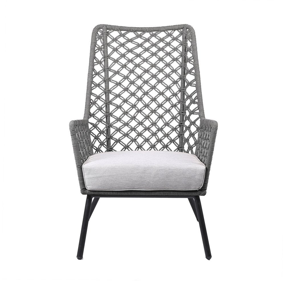 26" Gray and Black Steel Indoor Outdoor Dining Chair with Gray Cushion HomeRoots