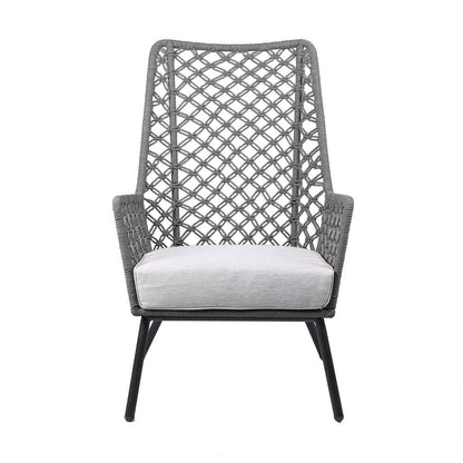 26" Gray and Black Steel Indoor Outdoor Dining Chair with Gray Cushion HomeRoots