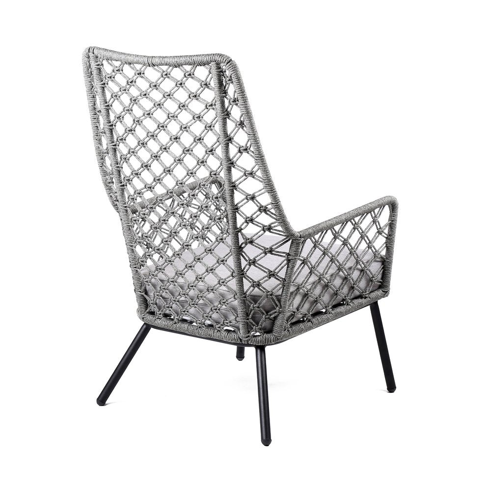 26" Gray and Black Steel Indoor Outdoor Dining Chair with Gray Cushion HomeRoots