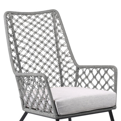 26" Gray and Black Steel Indoor Outdoor Dining Chair with Gray Cushion