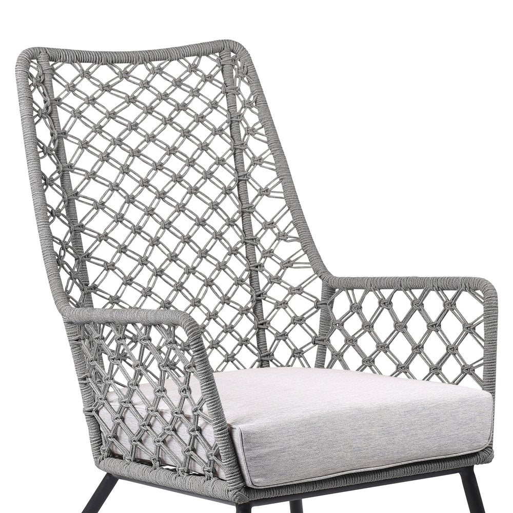 26" Gray and Black Steel Indoor Outdoor Dining Chair with Gray Cushion HomeRoots