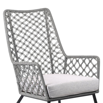 26" Gray and Black Steel Indoor Outdoor Dining Chair with Gray Cushion HomeRoots