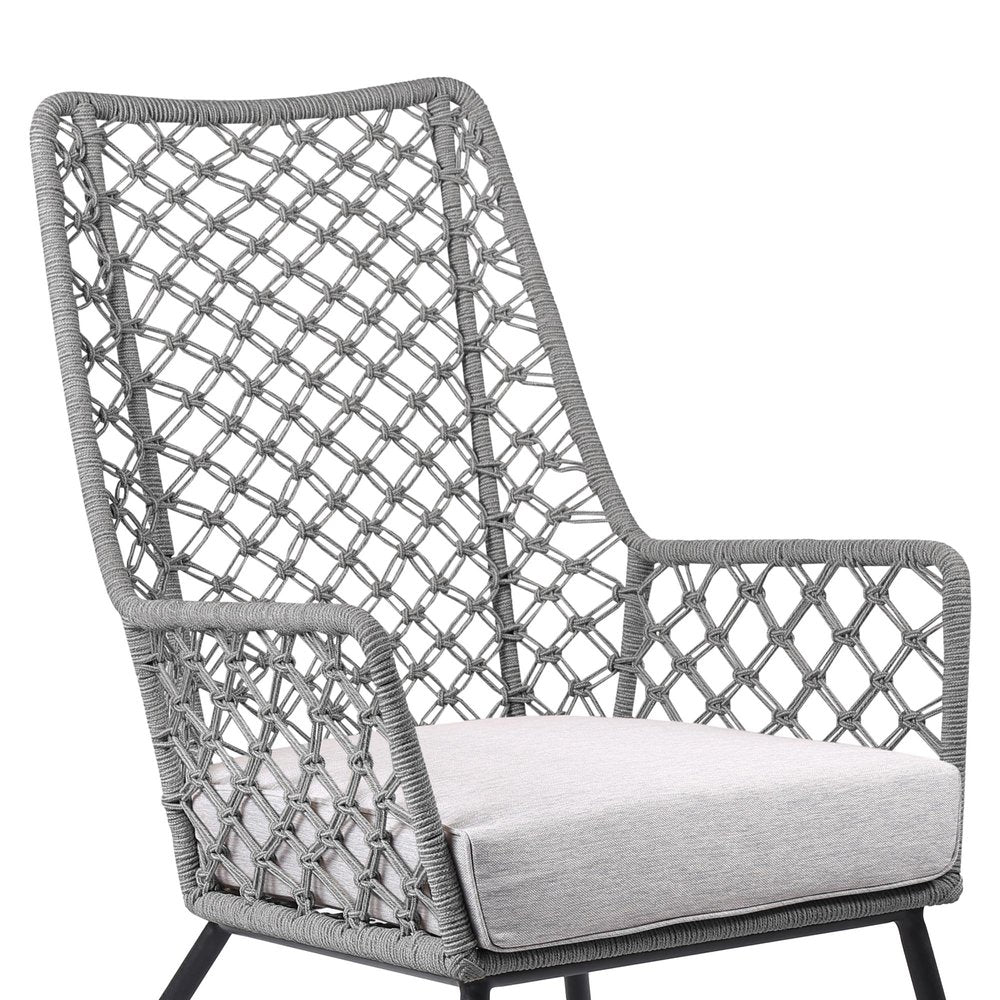 26" Gray and Black Steel Indoor Outdoor Dining Chair with Gray Cushion HomeRoots