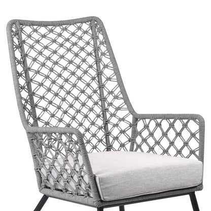 26" Gray and Black Steel Indoor Outdoor Dining Chair with Gray Cushion HomeRoots