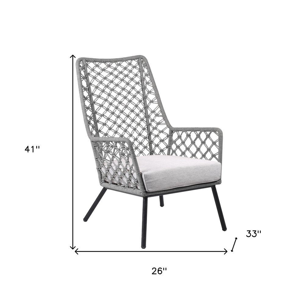 26" Gray and Black Steel Indoor Outdoor Dining Chair with Gray Cushion HomeRoots