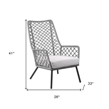26" Gray and Black Steel Indoor Outdoor Dining Chair with Gray Cushion HomeRoots