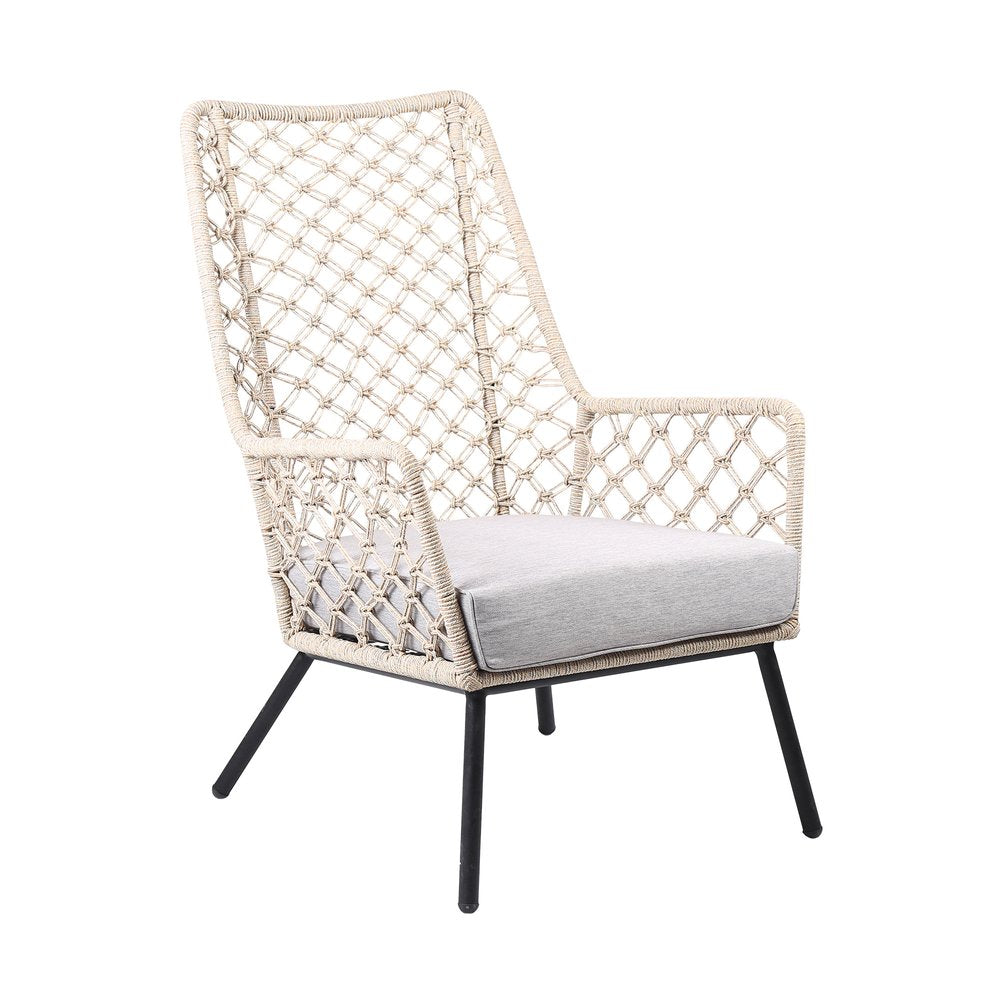 26" Gray Metal Outdoor Dining Chair with Gray Cushion HomeRoots