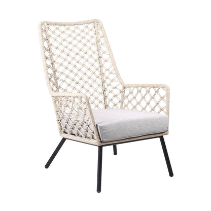 26" Gray Metal Outdoor Dining Chair with Gray Cushion HomeRoots