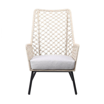 26" Gray Metal Outdoor Dining Chair with Gray Cushion HomeRoots