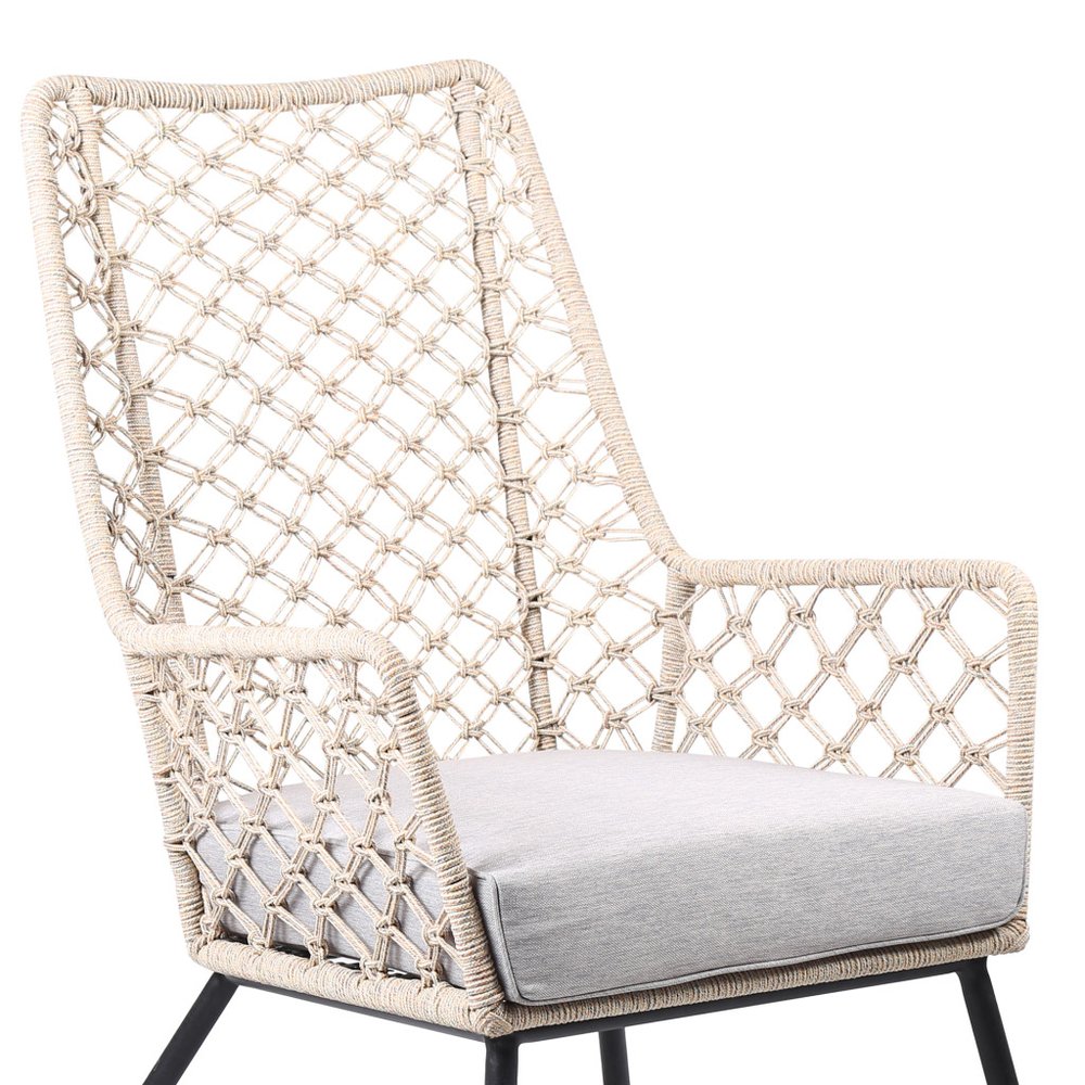 26" Gray Metal Outdoor Dining Chair with Gray Cushion HomeRoots