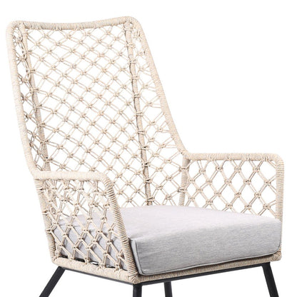 26" Gray Metal Outdoor Dining Chair with Gray Cushion HomeRoots