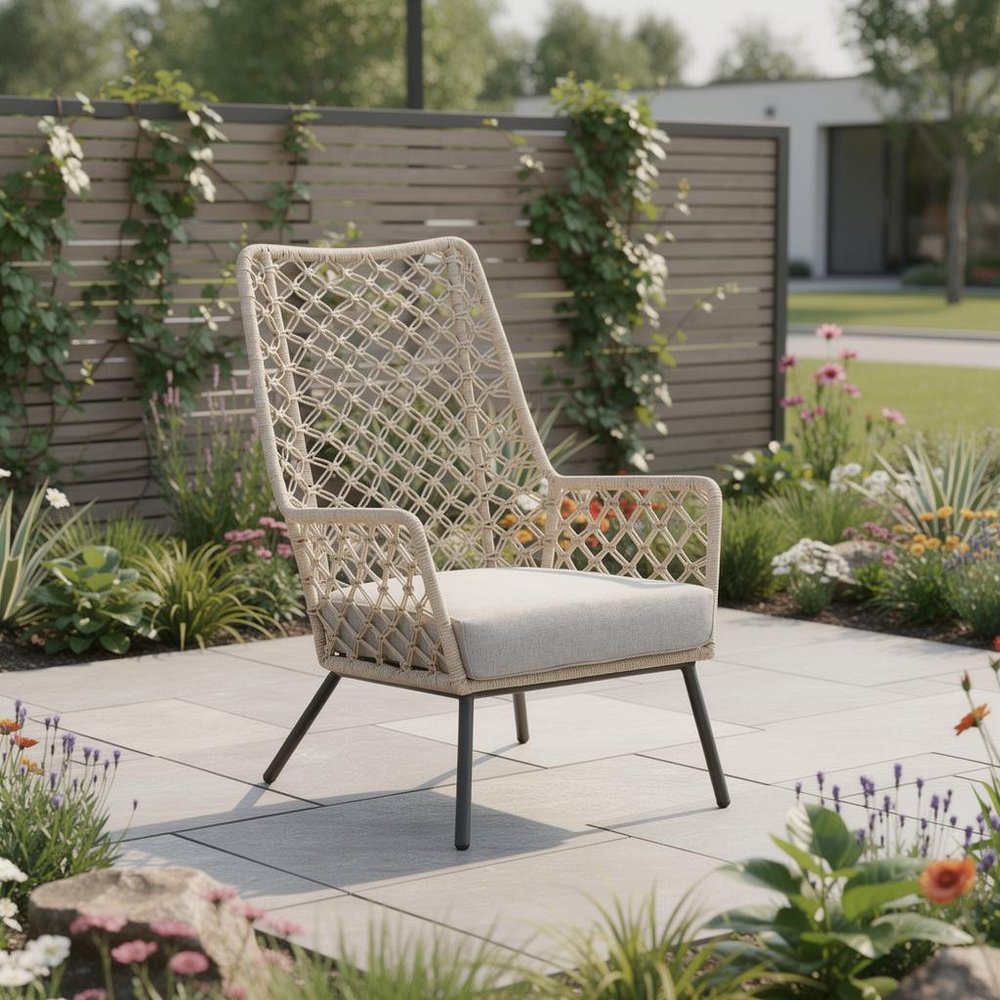 26" Gray Metal Outdoor Dining Chair with Gray Cushion HomeRoots
