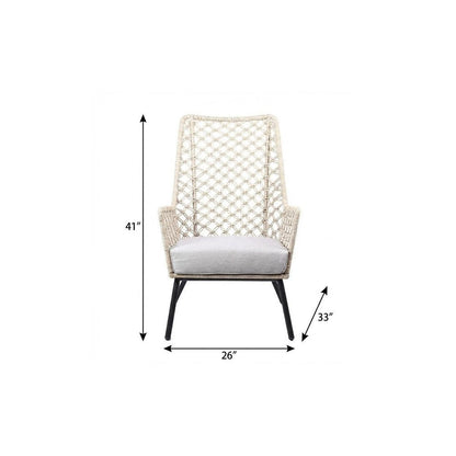26" Gray Metal Outdoor Dining Chair with Gray Cushion HomeRoots