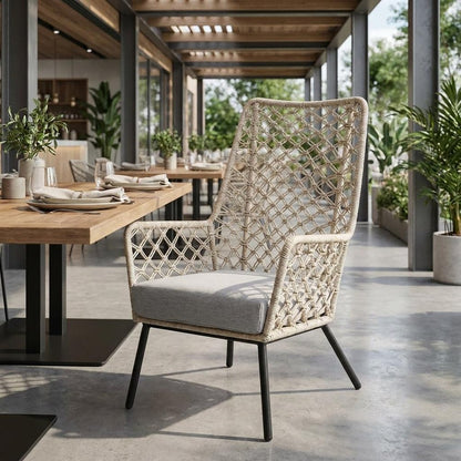 26" Gray Metal Outdoor Dining Chair with Gray Cushion HomeRoots