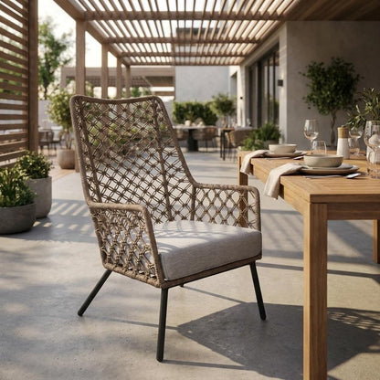 26" Gray Metal Outdoor Arm Chair with Gray Cushion HomeRoots