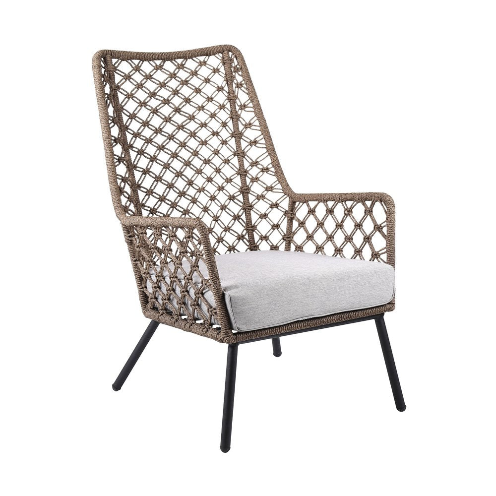 26" Gray Metal Outdoor Arm Chair with Gray Cushion HomeRoots