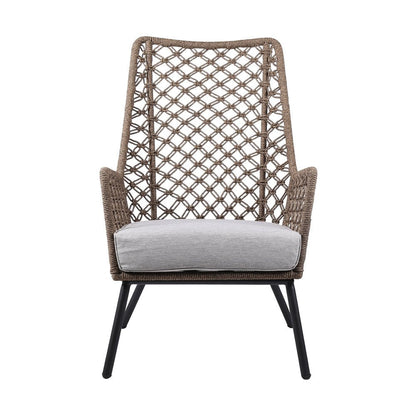 26" Gray Metal Outdoor Arm Chair with Gray Cushion HomeRoots