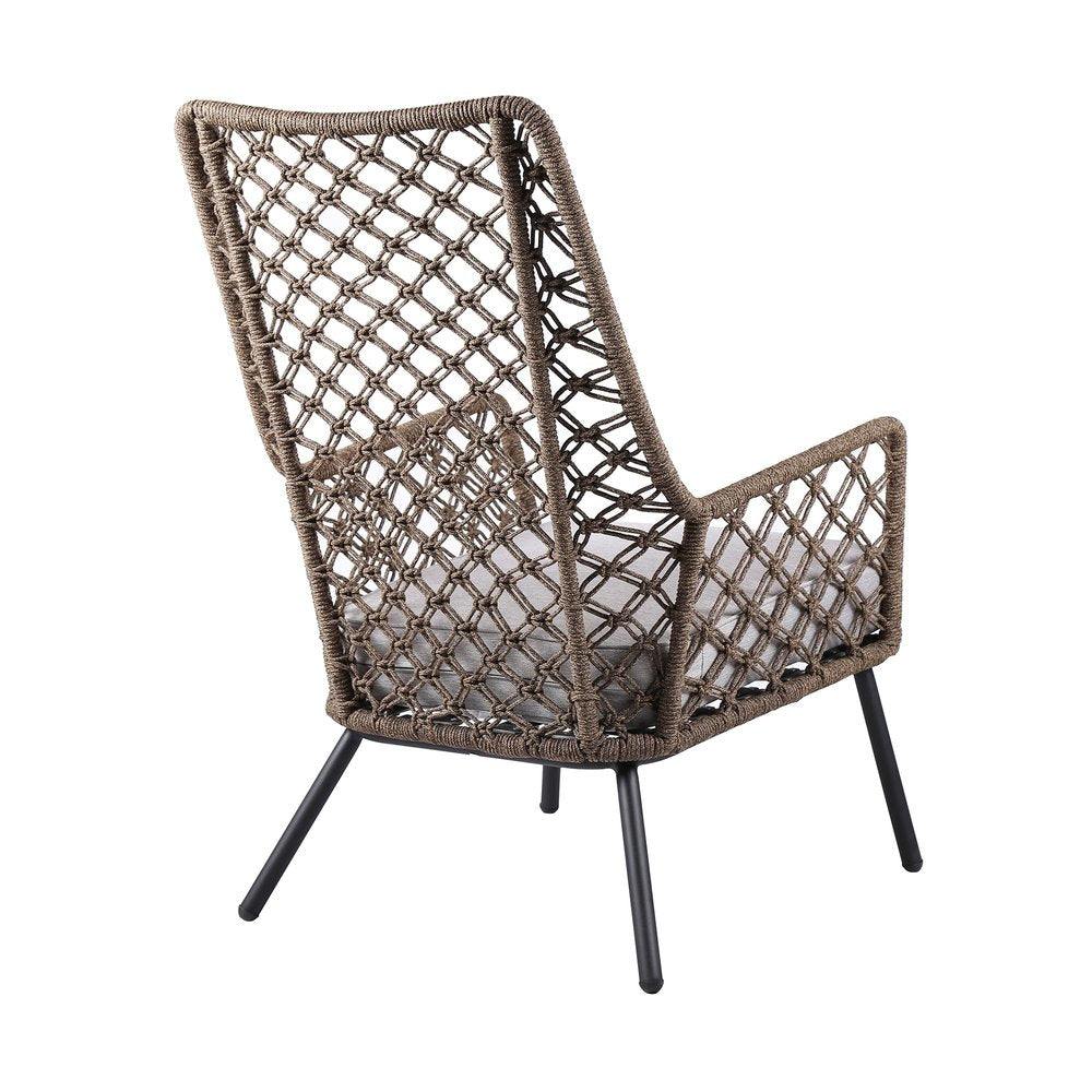 26" Gray Metal Outdoor Arm Chair with Gray Cushion HomeRoots