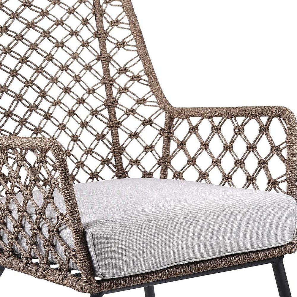 26" Gray Metal Outdoor Arm Chair with Gray Cushion HomeRoots