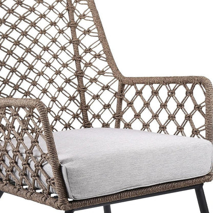26" Gray Metal Outdoor Arm Chair with Gray Cushion HomeRoots