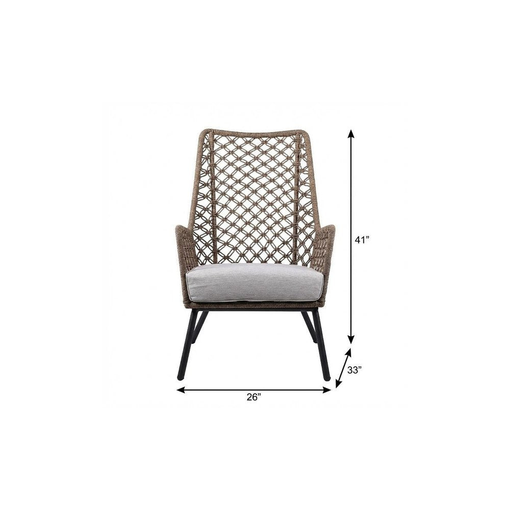 26" Gray Metal Outdoor Arm Chair with Gray Cushion HomeRoots