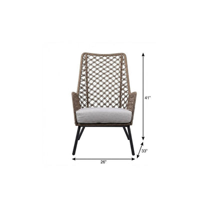 26" Gray Metal Outdoor Arm Chair with Gray Cushion HomeRoots