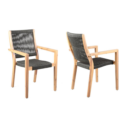Set of Two 23" Charcoal and Natural Wood Solid Wood Outdoor Arm Chair HomeRoots