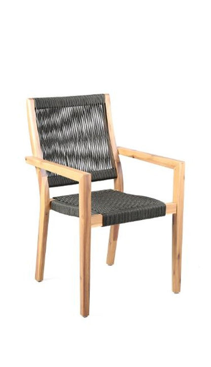 Set of Two 23" Charcoal and Natural Wood Solid Wood Outdoor Arm Chair HomeRoots