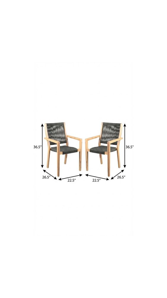 Set of Two 23" Charcoal and Natural Wood Solid Wood Outdoor Arm Chair HomeRoots