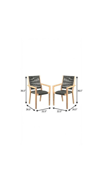 Set of Two 23" Charcoal and Natural Wood Solid Wood Outdoor Arm Chair HomeRoots