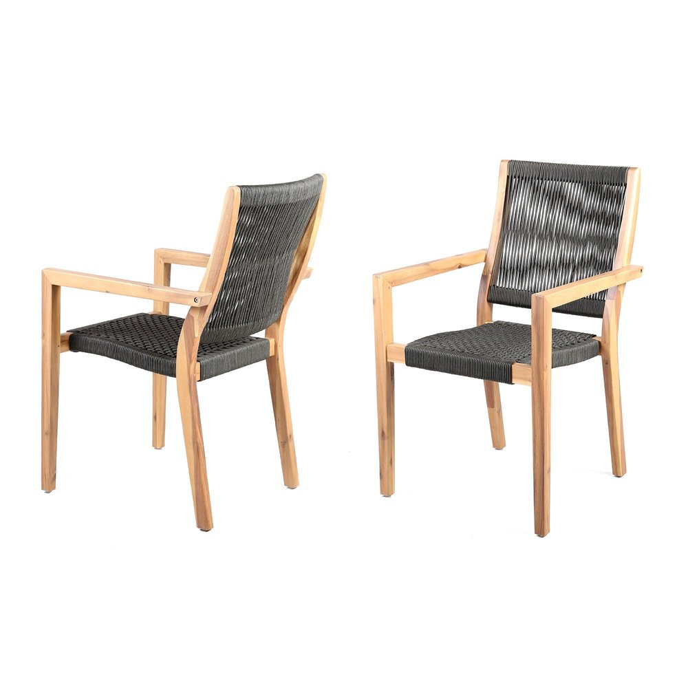 Set of Two 23" Charcoal and Natural Wood Solid Wood Outdoor Arm Chair HomeRoots