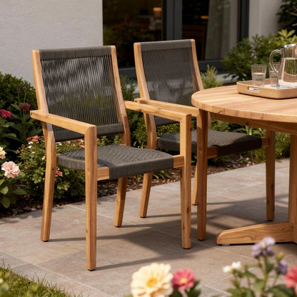 Set of Two 23" Charcoal and Natural Wood Solid Wood Outdoor Arm Chair HomeRoots