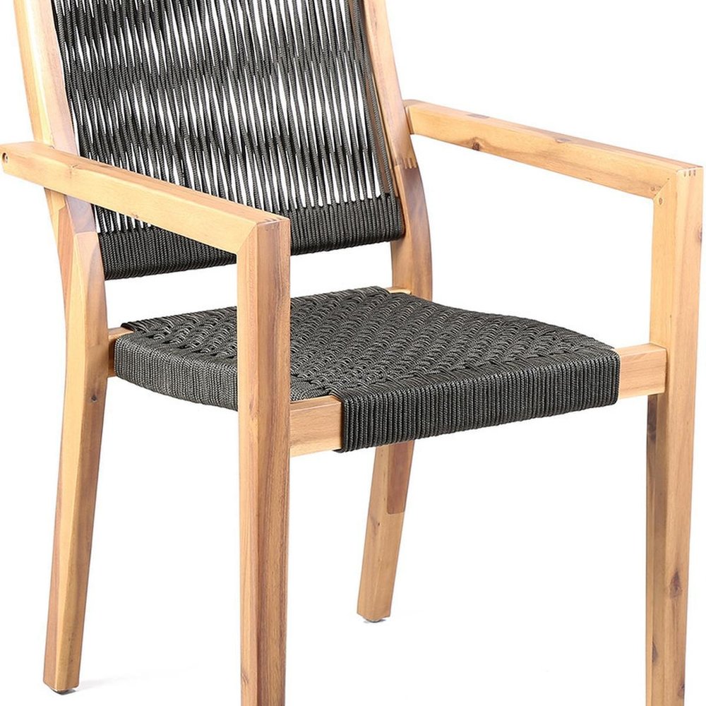 Set of Two 23" Charcoal and Natural Wood Solid Wood Outdoor Arm Chair HomeRoots