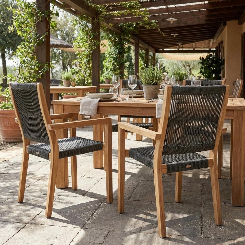 Set of Two 23" Charcoal and Natural Wood Solid Wood Outdoor Arm Chair — view 8