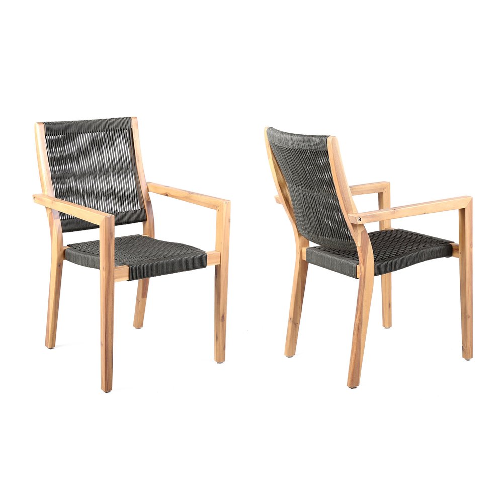 Set of Two 23" Charcoal and Natural Wood Solid Wood Outdoor Arm Chair HomeRoots