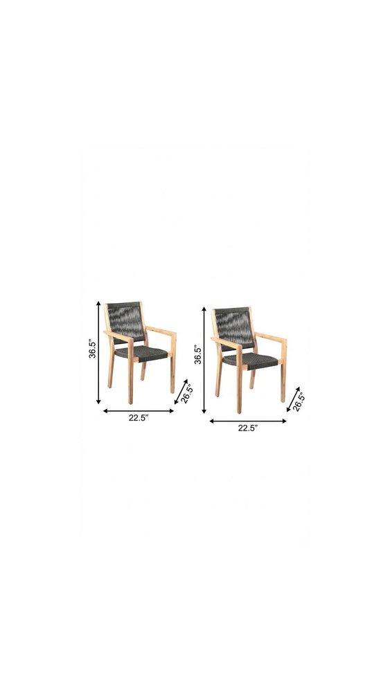 Set of Two 23" Charcoal and Natural Wood Solid Wood Outdoor Arm Chair HomeRoots