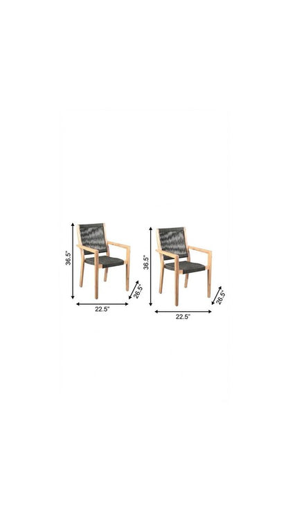 Set of Two 23" Charcoal and Natural Wood Solid Wood Outdoor Arm Chair HomeRoots