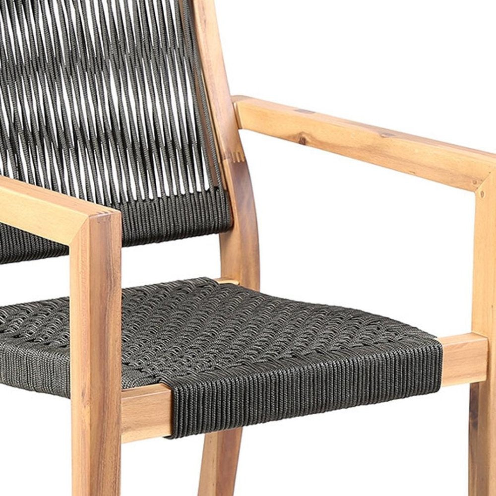 Set of Two 23" Charcoal and Natural Wood Solid Wood Outdoor Arm Chair HomeRoots