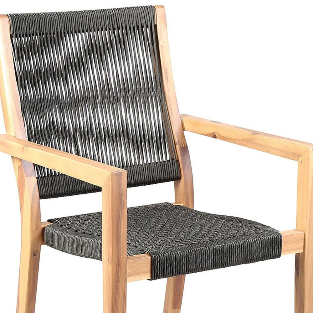 Set of Two 23" Charcoal and Natural Wood Solid Wood Outdoor Arm Chair HomeRoots