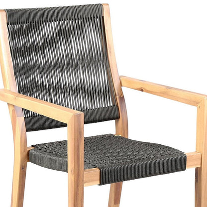 Set of Two 23" Charcoal and Natural Wood Solid Wood Outdoor Arm Chair HomeRoots
