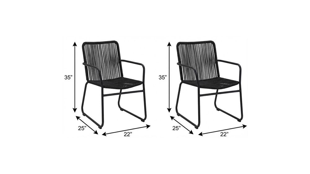 Set of Two 22" Black Metal Outdoor Dining Chair HomeRoots