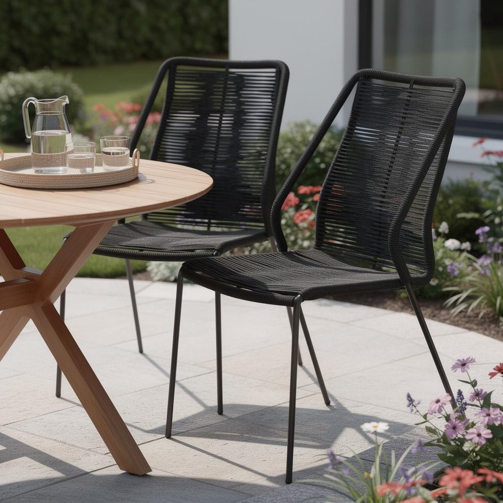Set of Two 22" Black Metal Outdoor Dining Chair HomeRoots