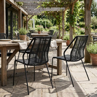 Set of Two 22" Black Metal Outdoor Dining Chair HomeRoots