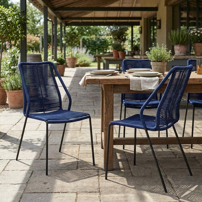 Set of Two 22" Blue Metal Outdoor Dining Chair HomeRoots