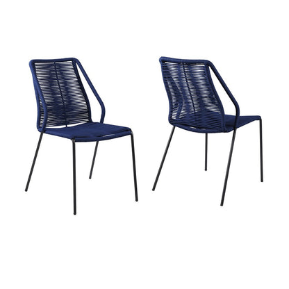 Set of Two 22" Blue Metal Outdoor Dining Chair HomeRoots