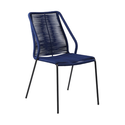Set of Two 22" Blue Metal Outdoor Dining Chair HomeRoots