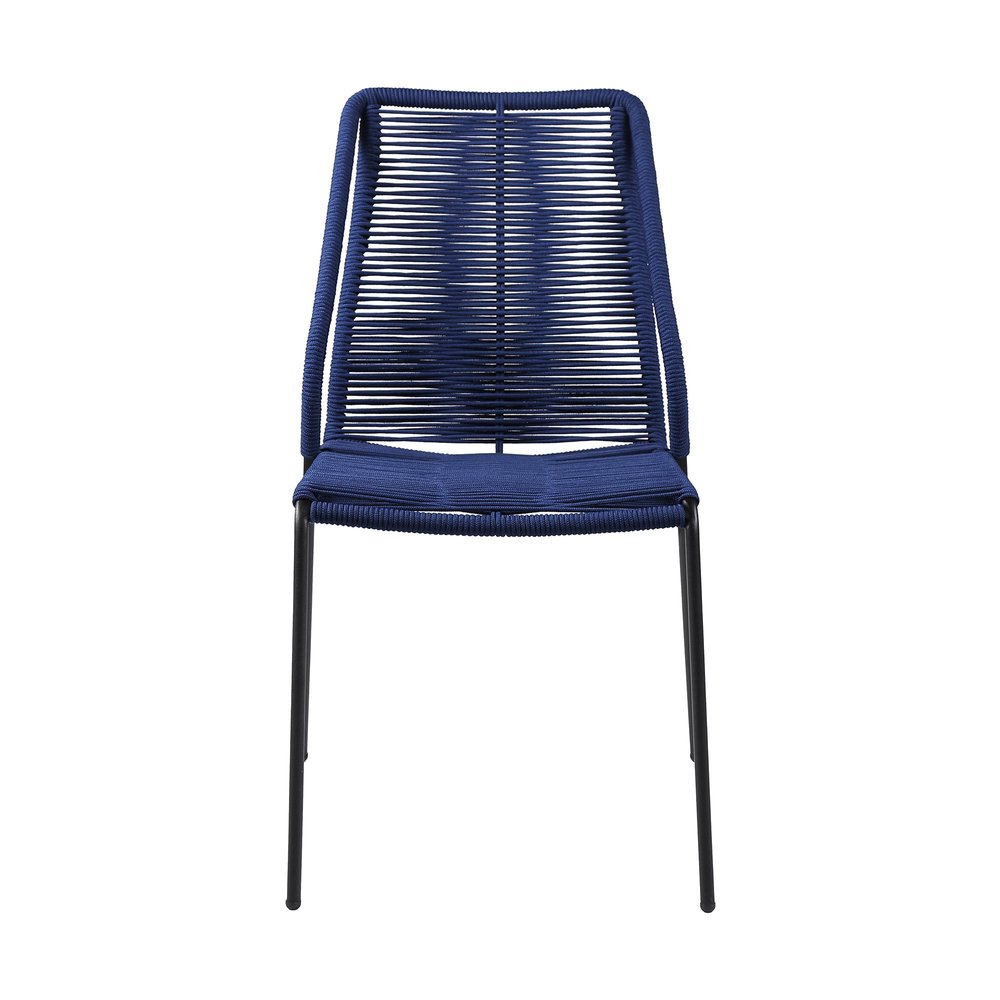 Set of Two 22" Blue Metal Outdoor Dining Chair HomeRoots
