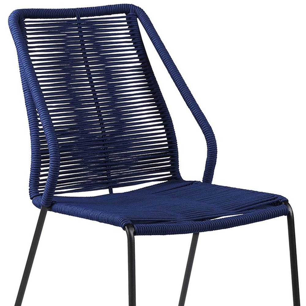 Set of Two 22" Blue Metal Outdoor Dining Chair HomeRoots