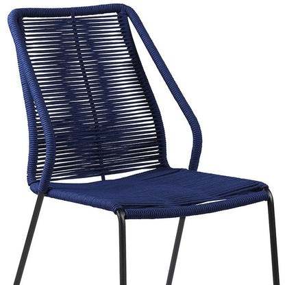Set of Two 22" Blue Metal Outdoor Dining Chair HomeRoots
