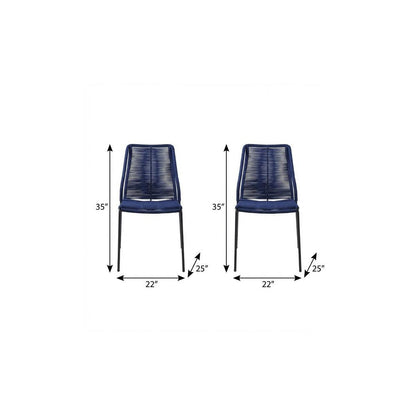 Set of Two 22" Blue Metal Outdoor Dining Chair HomeRoots